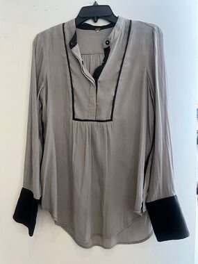 Free People Light Gray Blouse with Black Trim